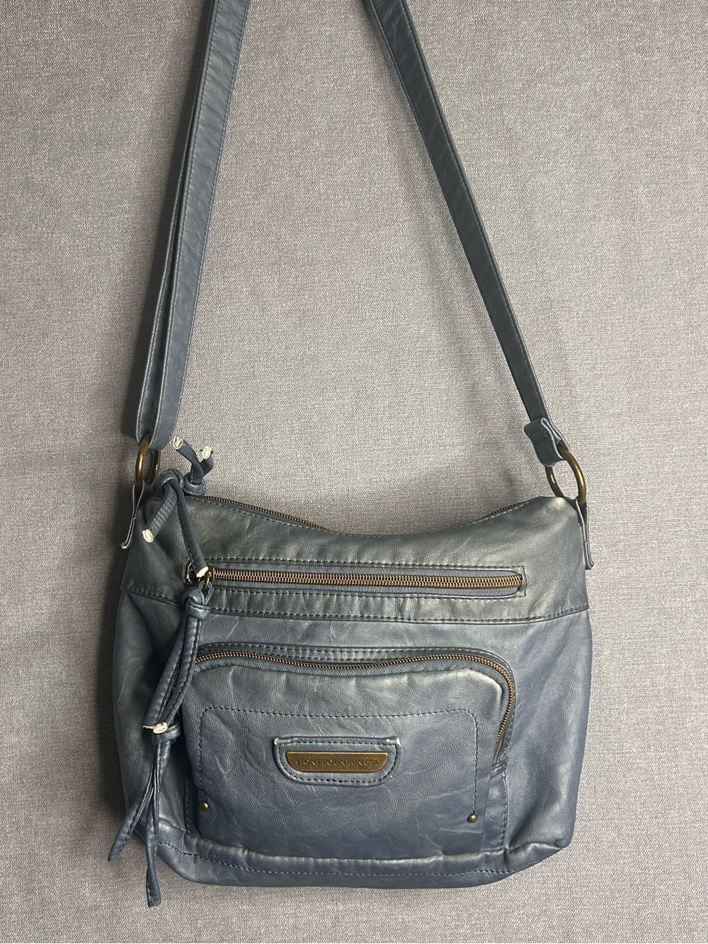 Stone Mountain Shoulder Bag Crossbody Purse Dusty Blue Leather Women's